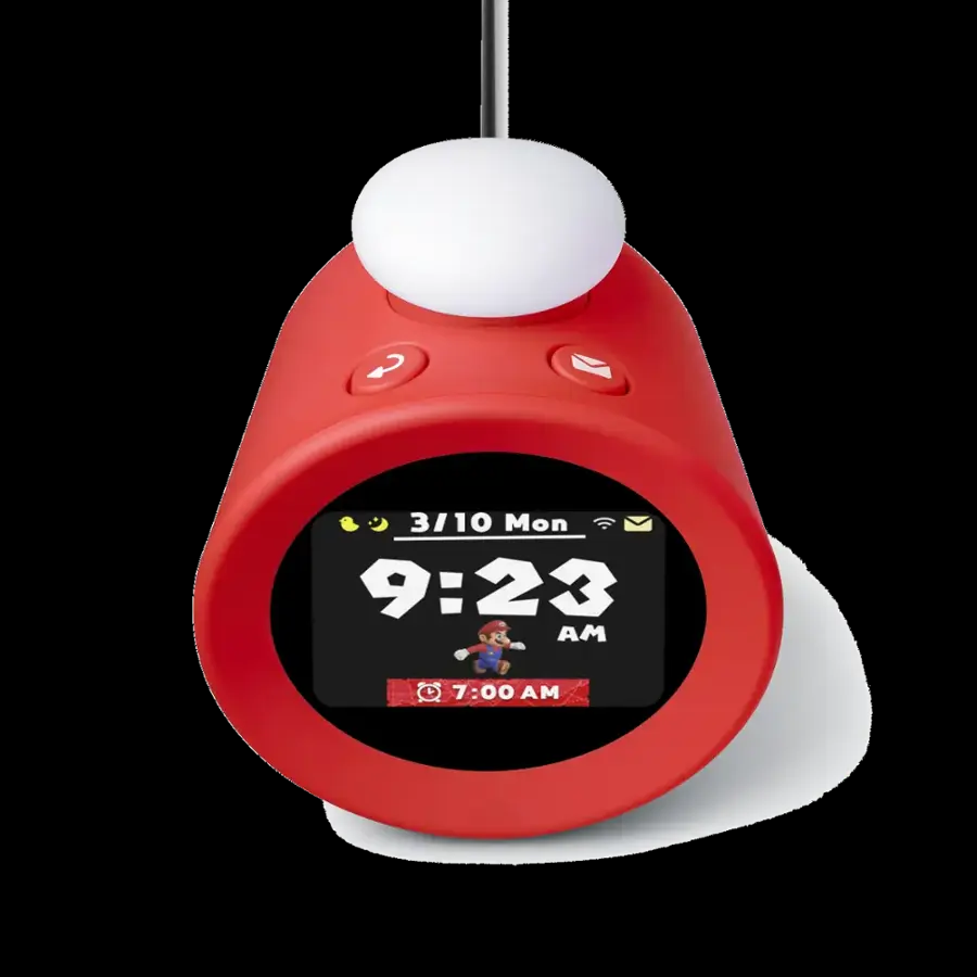Nintendo Alarm Clock이 선반에 부딪칩니다