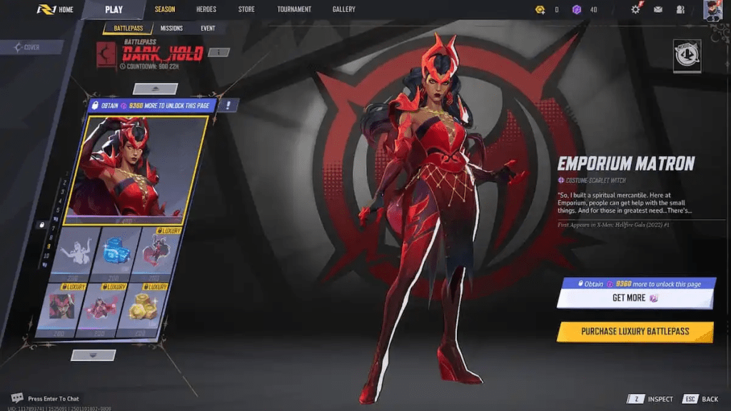 Witch Scarlet dalam Kulit Matron Emporiumnya di Menu Pemilihan