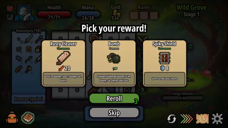 various power-ups and weapons selection menu