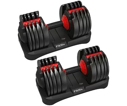 FitRx adjustable dumbbell set on display