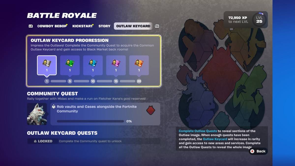 Fortnite 6 장에서 무법자 키 카드 업그레이드.