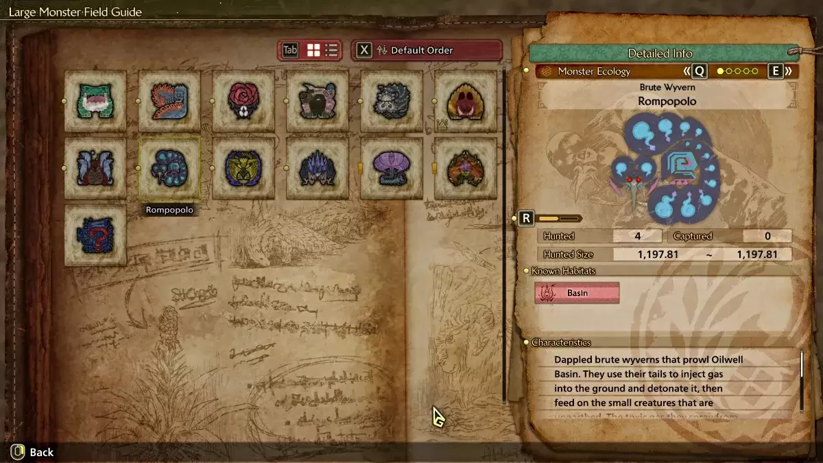 몬스터 헌터 와일드의 롬포폴로 필드 가이드 항목