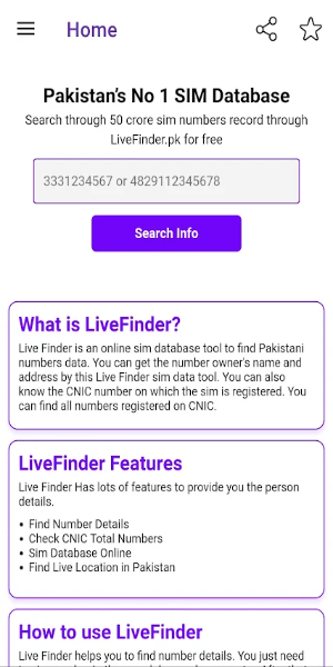 Schermata Live Finder SIM Database pk 2
