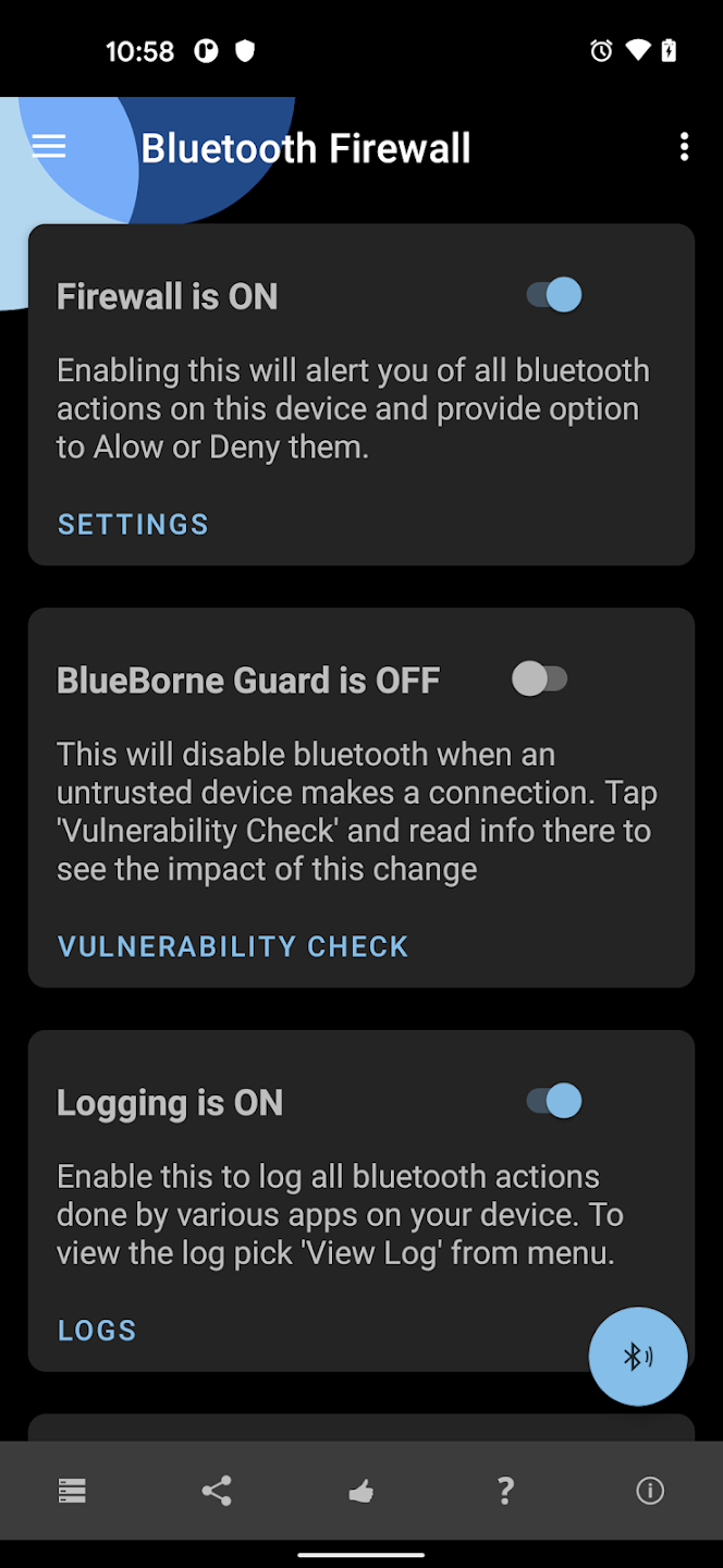 Schermata Bluetooth Firewall Trial 3